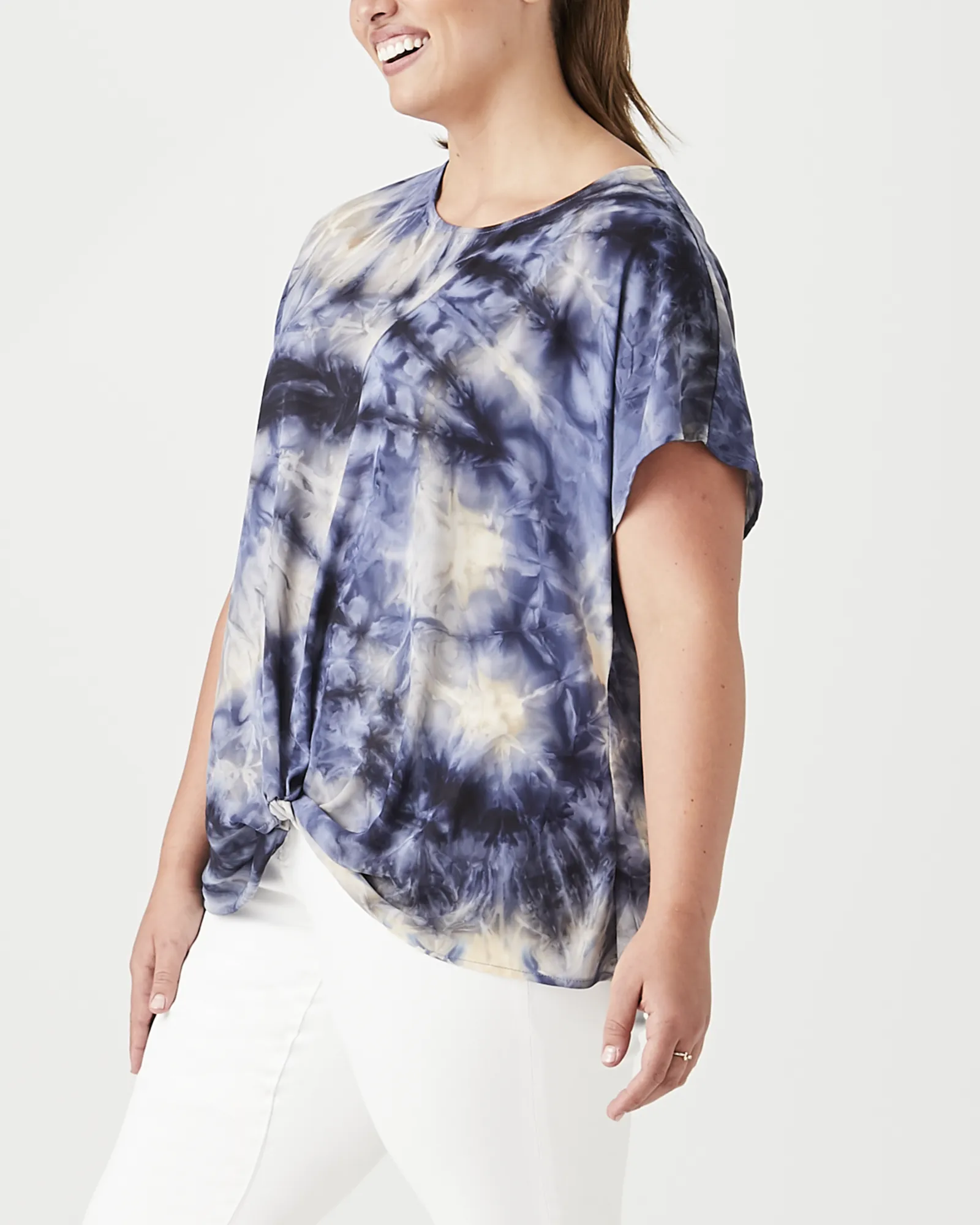 Ellise Knot-Front Blouse | Navy / White