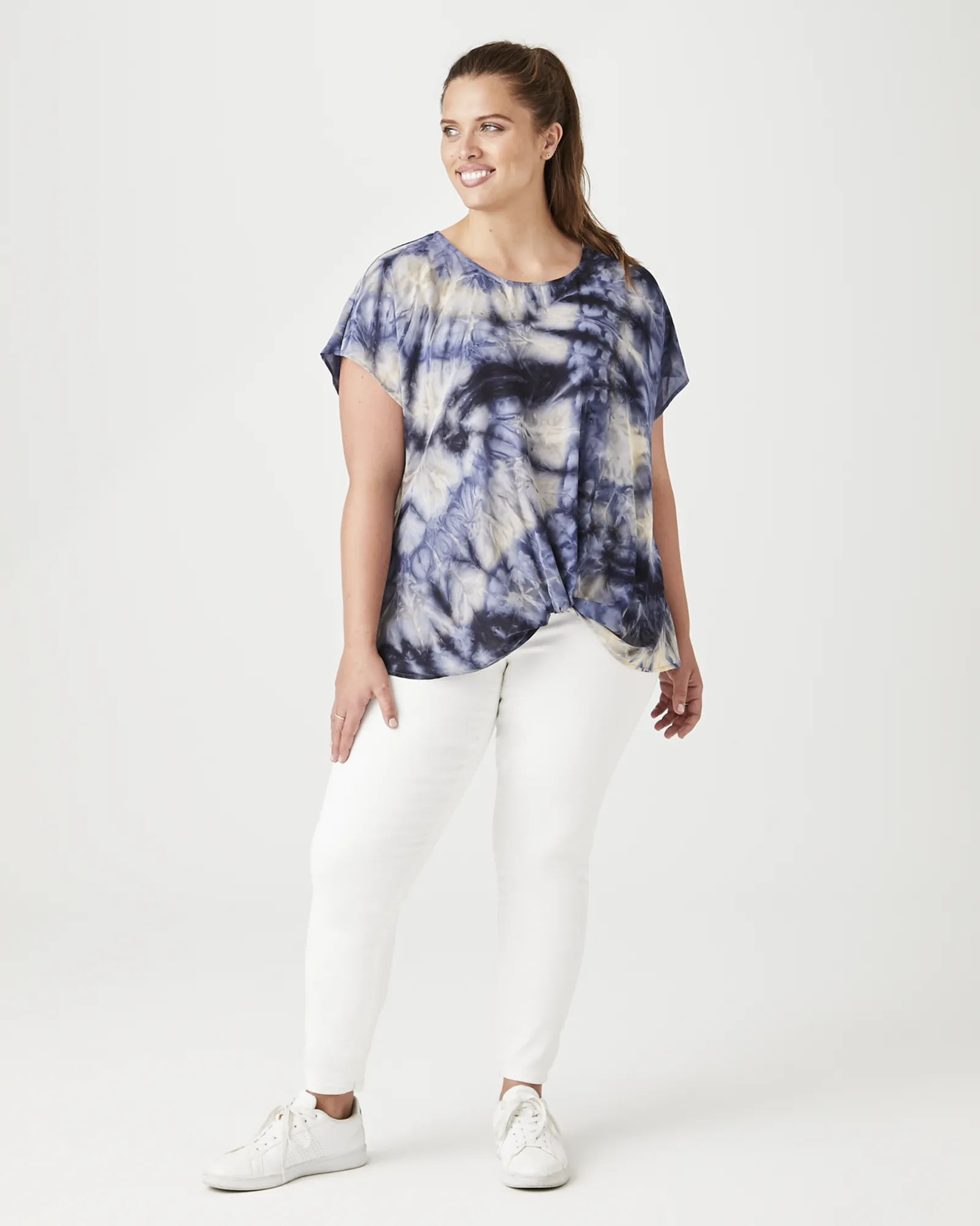 Ellise Knot-Front Blouse | Navy / White