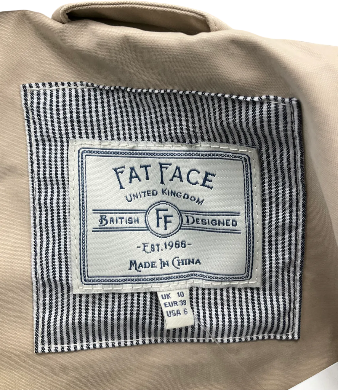 Fat Face Beige Natural Waterproof Coat UK 10