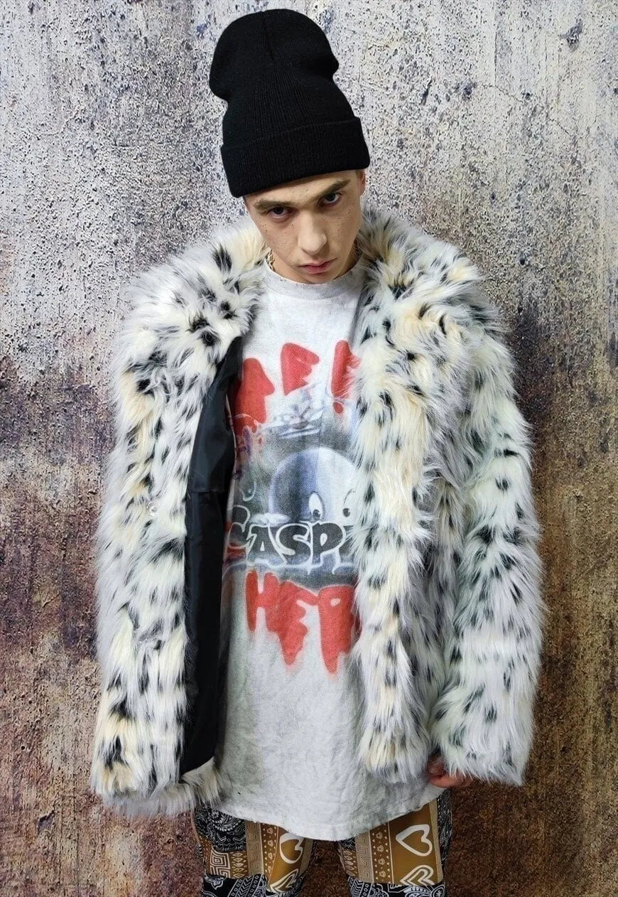 Faux fur Leopard jacket animal print fleece bomber in white