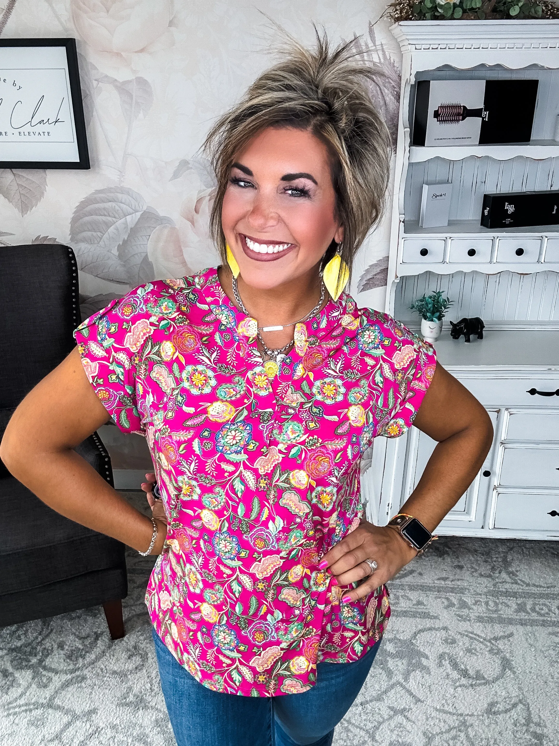 Figure It Out Top Short Sleeve - Fuchsia