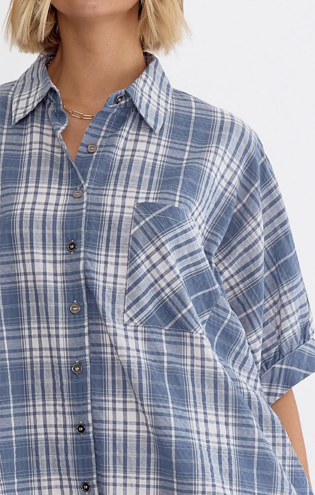 FINAL SALE Get Together Plaid Chambray Dress