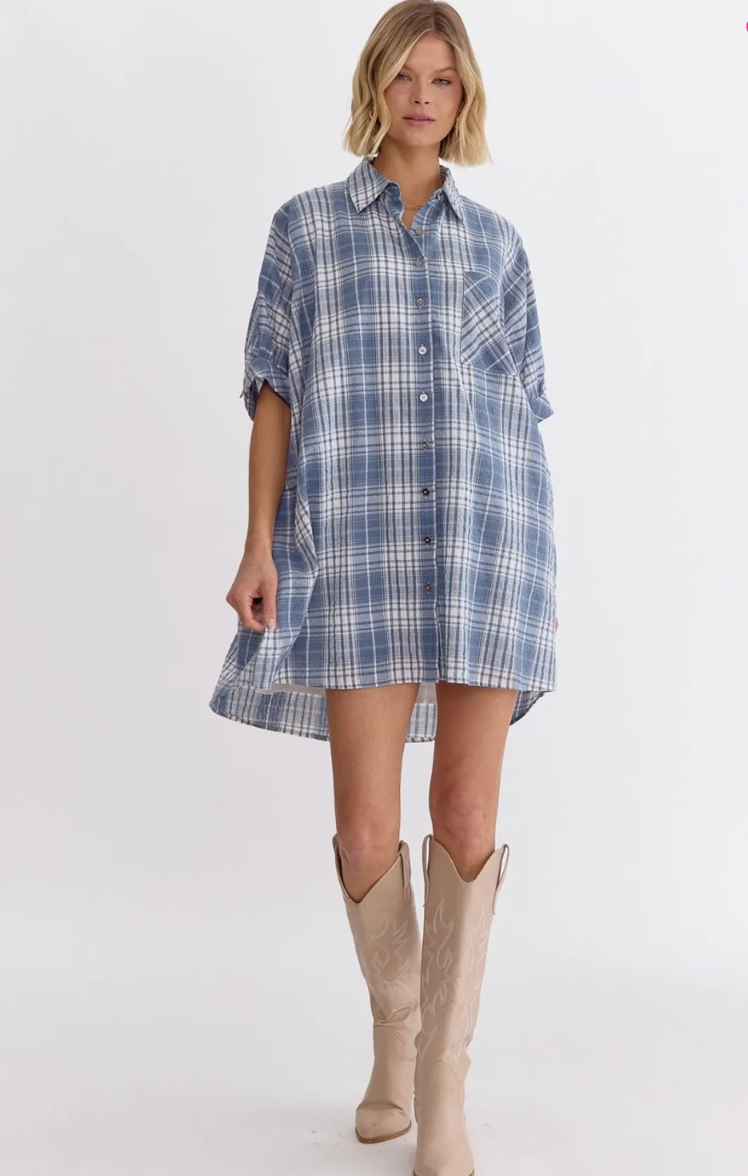 FINAL SALE Get Together Plaid Chambray Dress