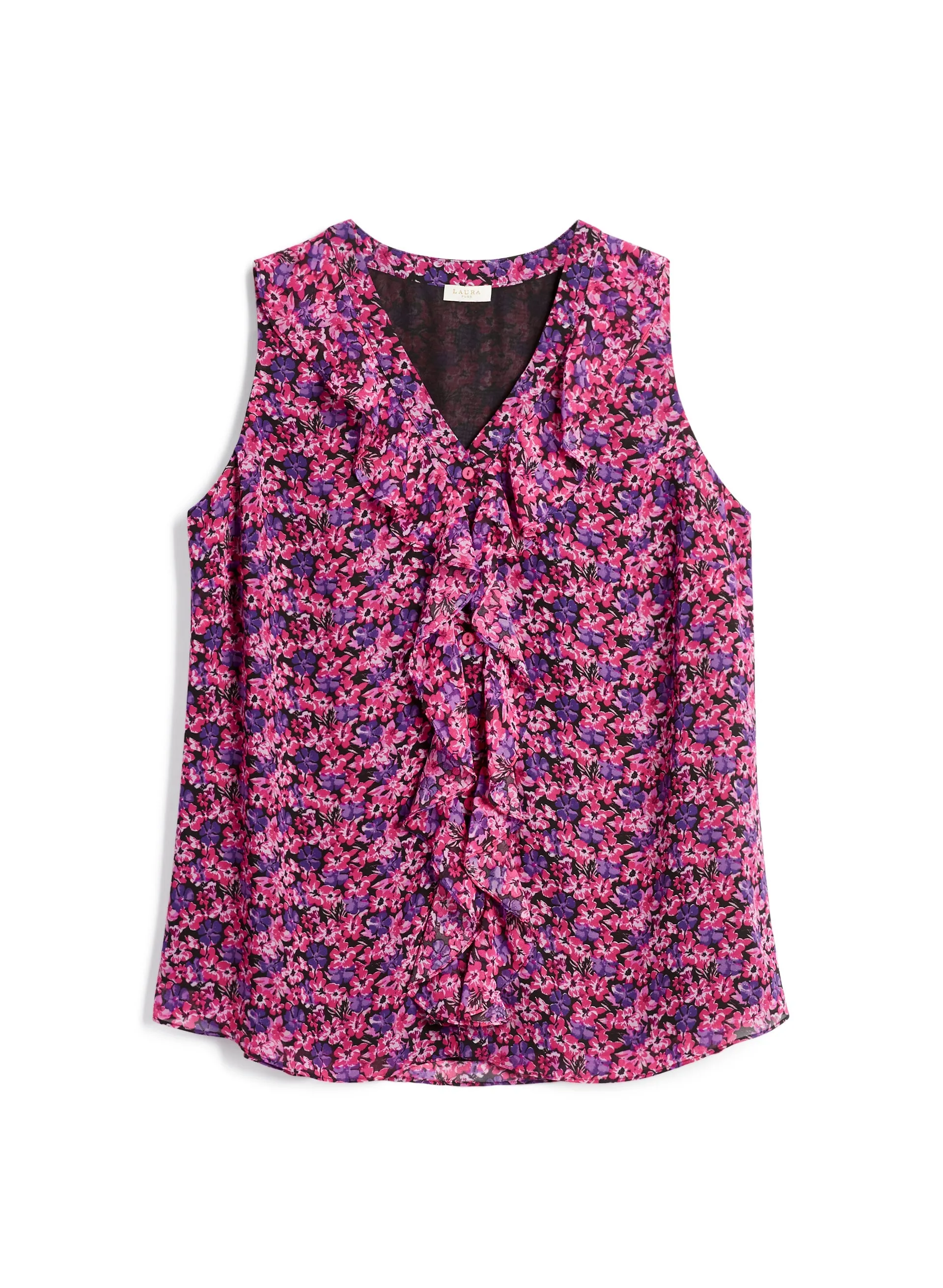 Floral Print Sleeveless Ruffle Blouse