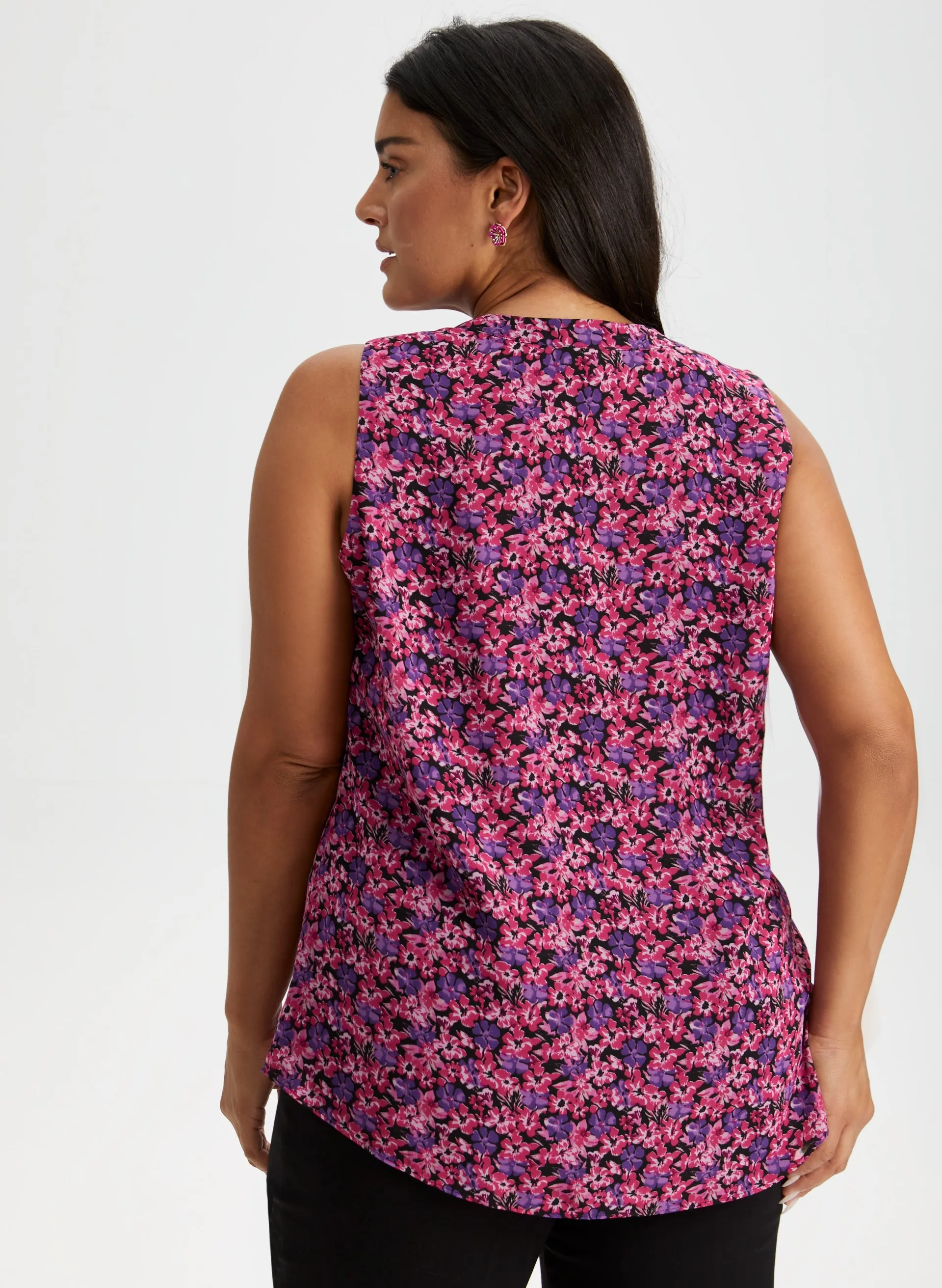 Floral Print Sleeveless Ruffle Blouse
