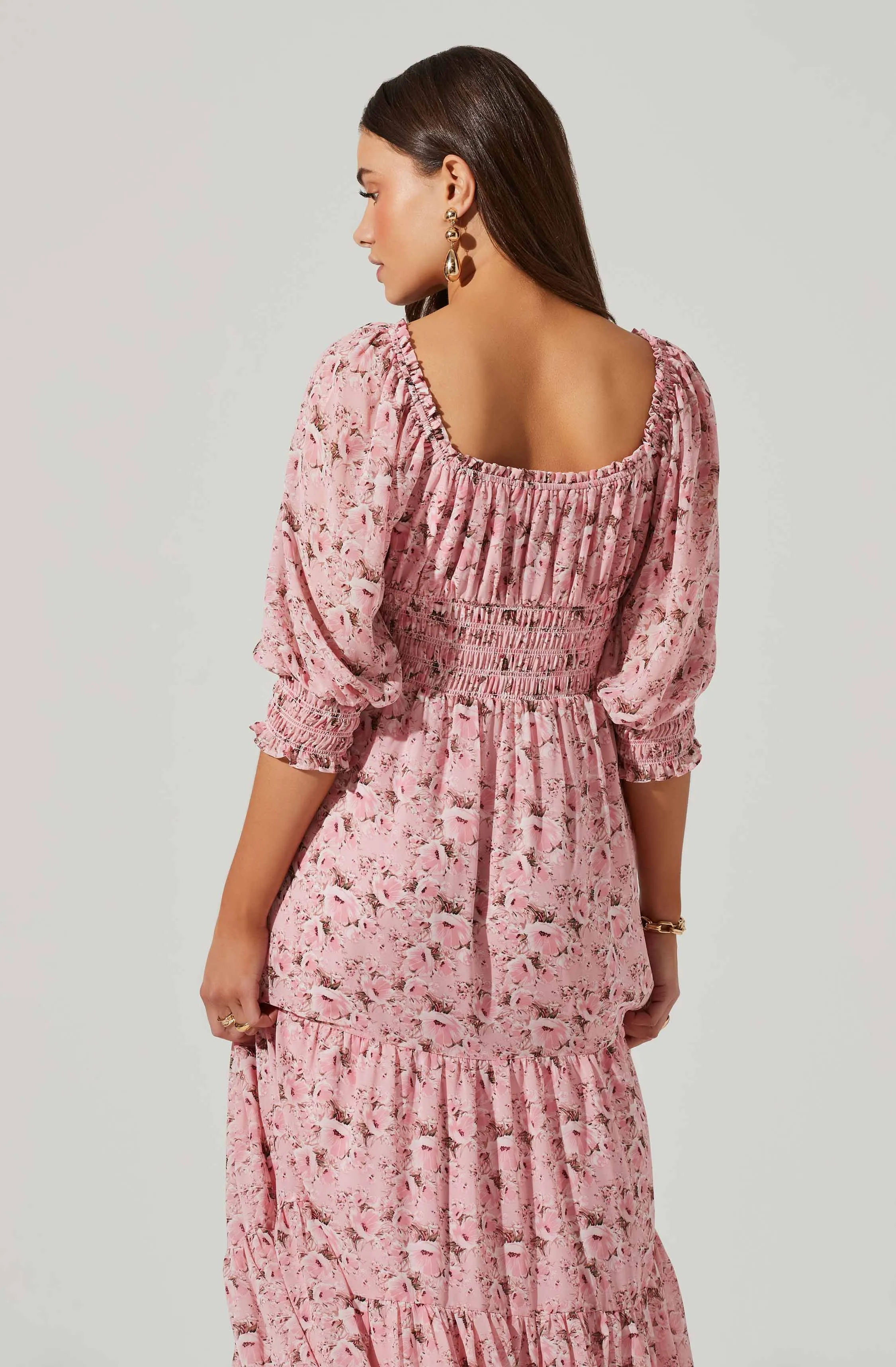 Floral Smocked Waist Tiered Midi Dress