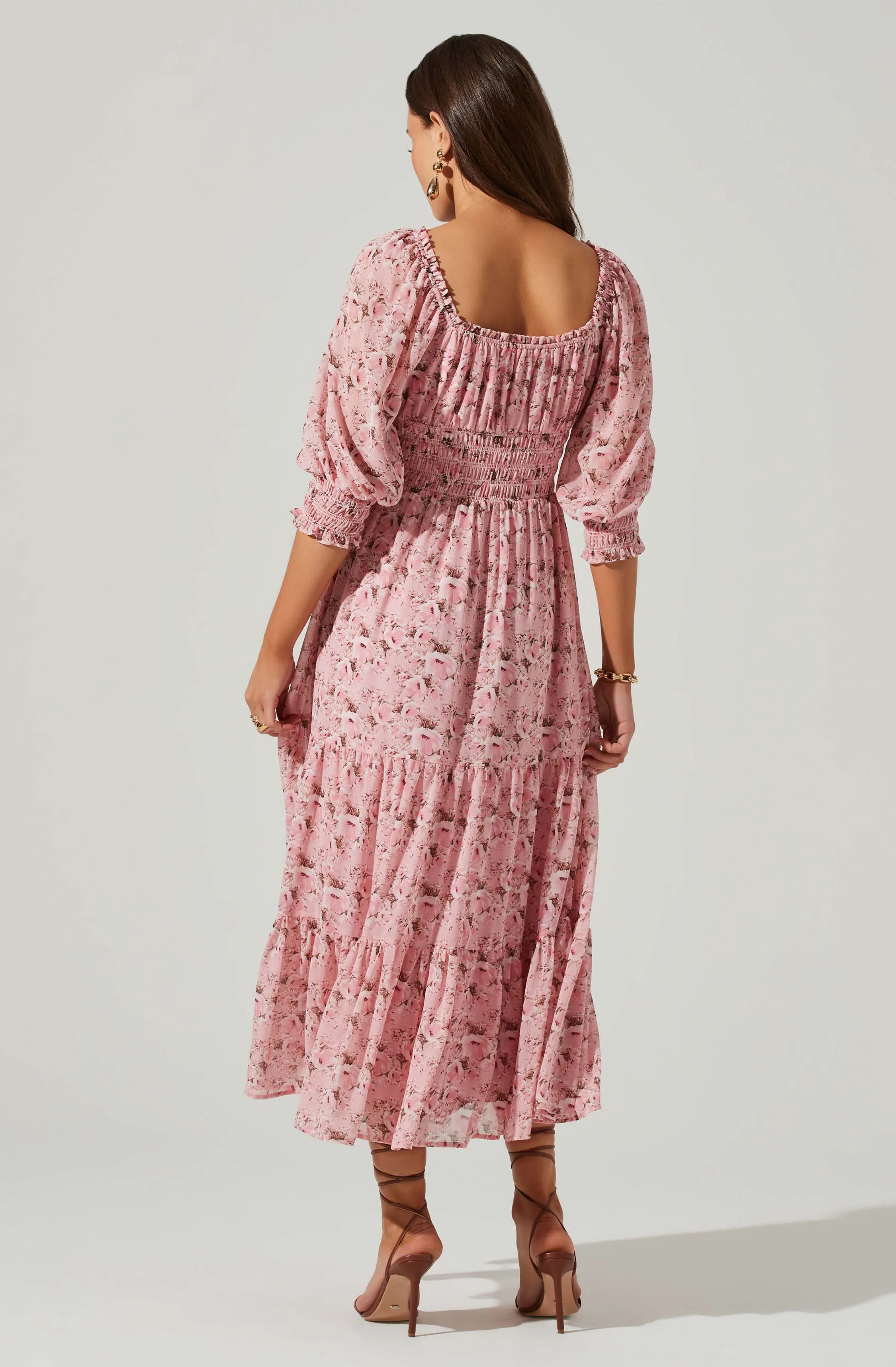 Floral Smocked Waist Tiered Midi Dress