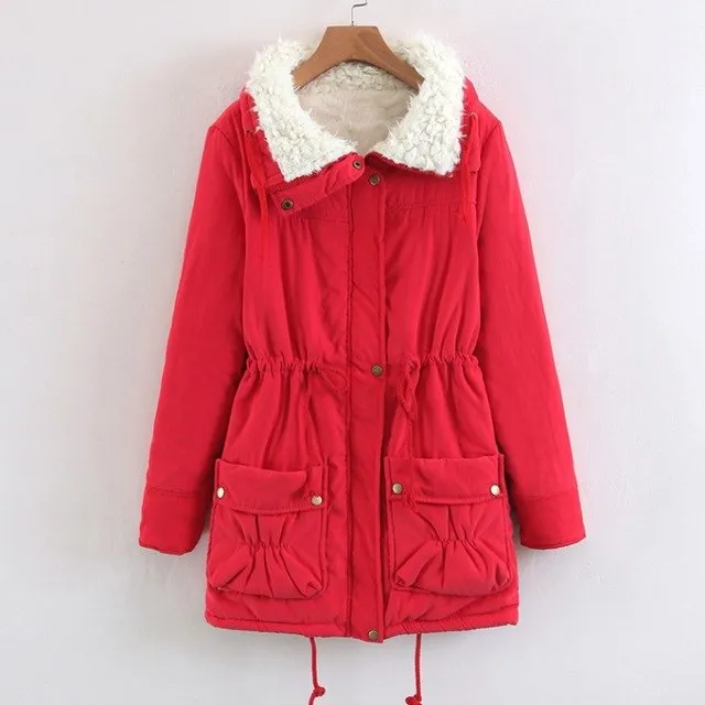 (Free Shipping) Woman turn-down Collar Drawstring Waist Warm Casual Long Coat Outwear Winter Women Coat Jacket