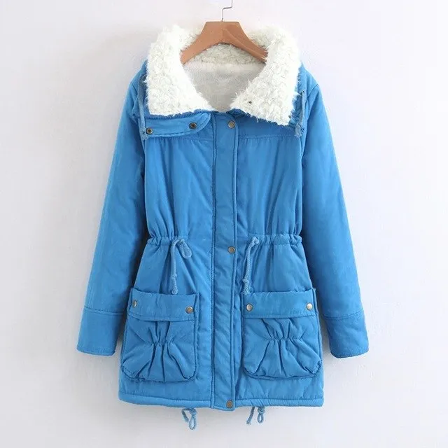 (Free Shipping) Woman turn-down Collar Drawstring Waist Warm Casual Long Coat Outwear Winter Women Coat Jacket