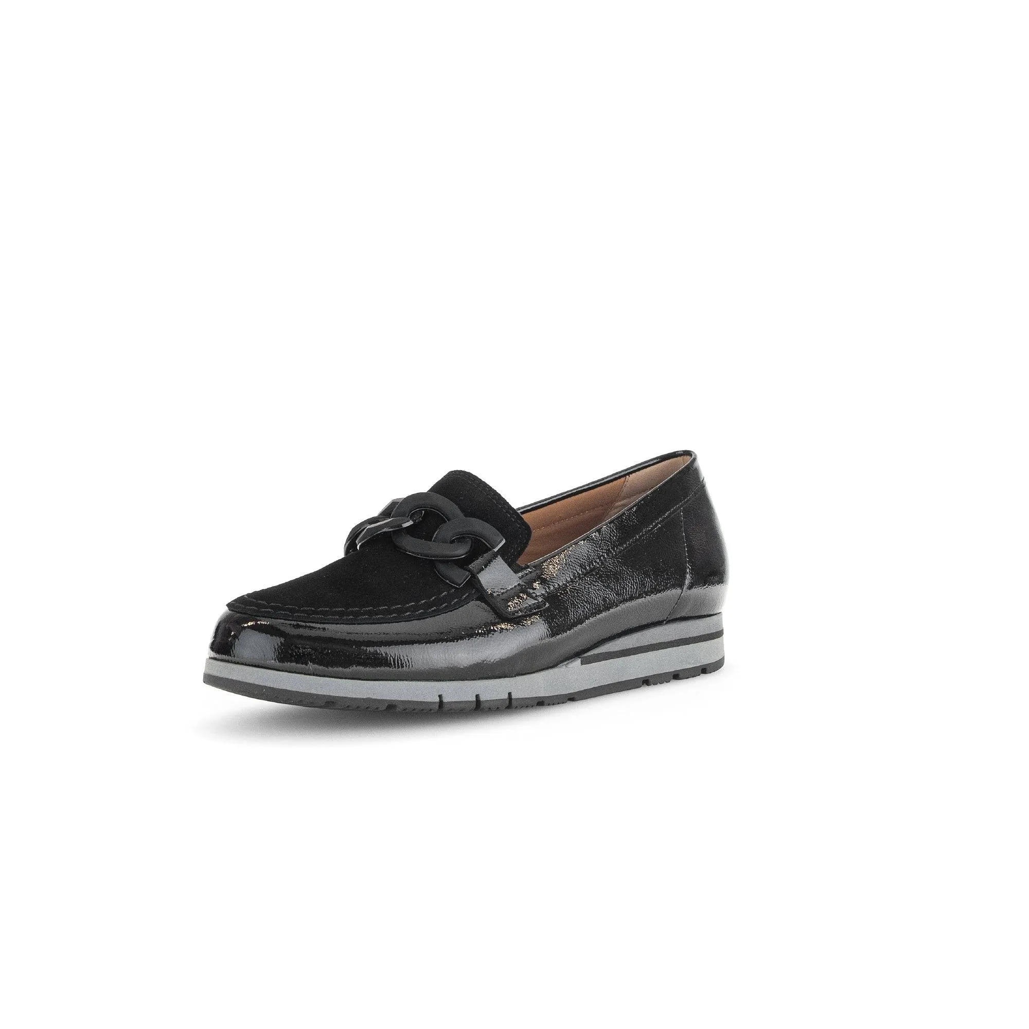 Gabor Bea 52.415.87 Ladies Black Patent Leather Slip On Loafers