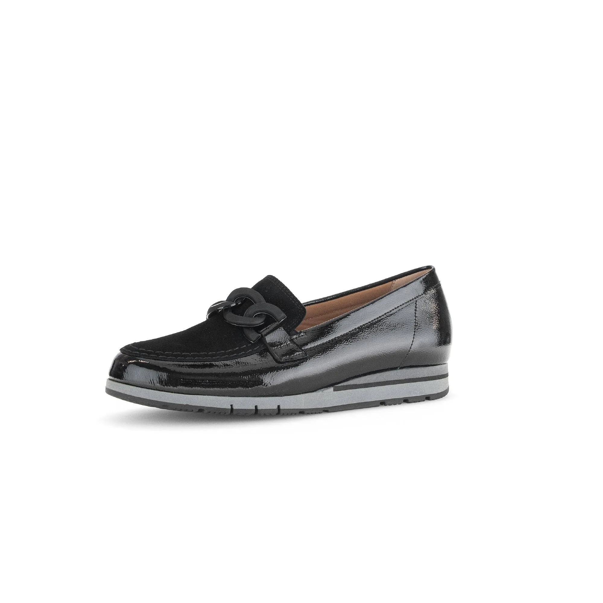 Gabor Bea 52.415.87 Ladies Black Patent Leather Slip On Loafers