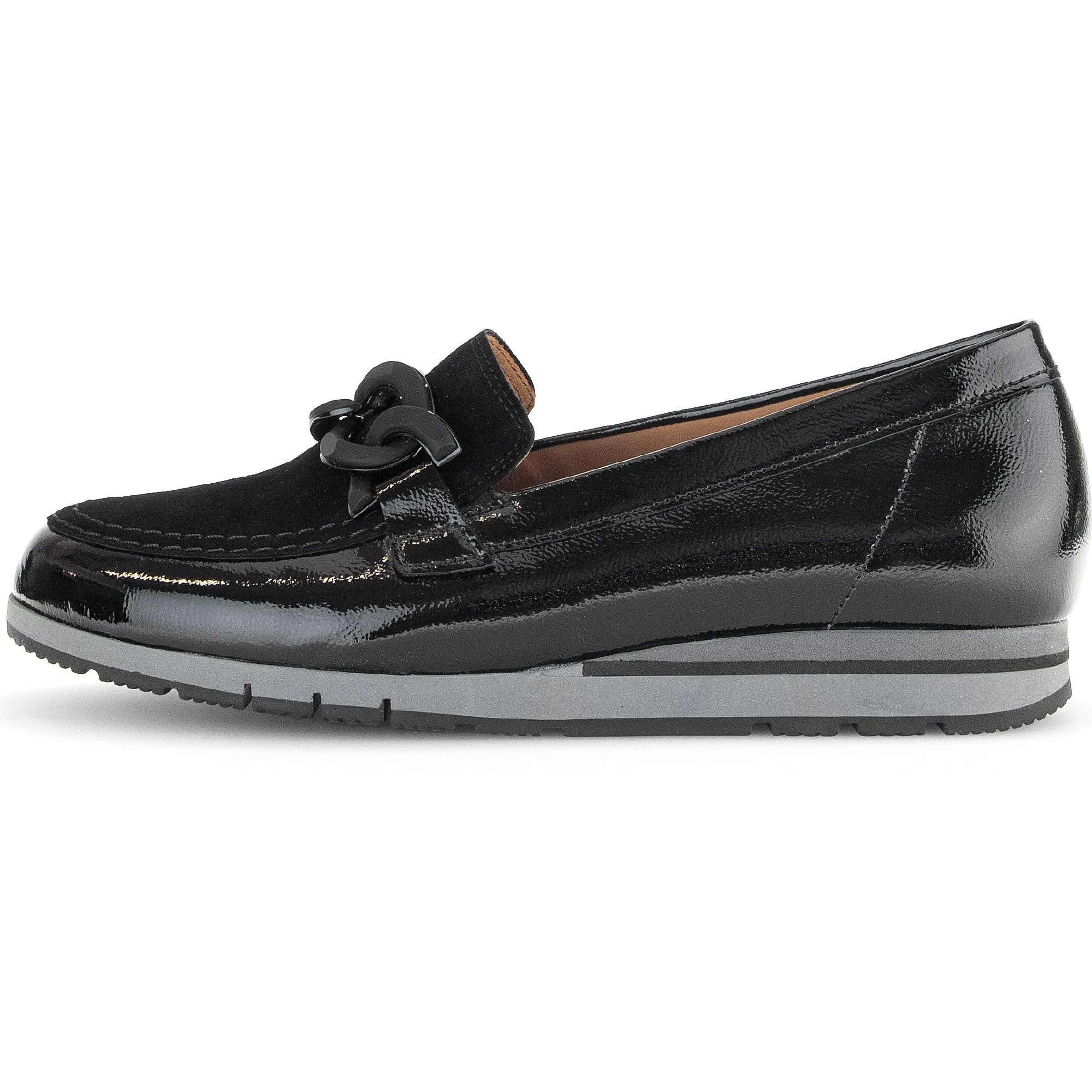 Gabor Bea 52.415.87 Ladies Black Patent Leather Slip On Loafers