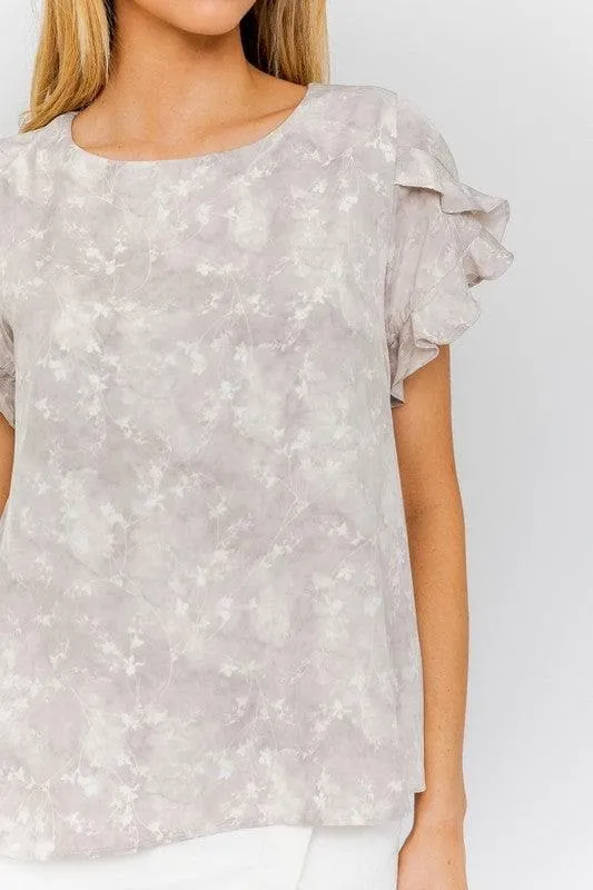 GILLI Overlap Ruffle Sleeve Ditsy Print Top