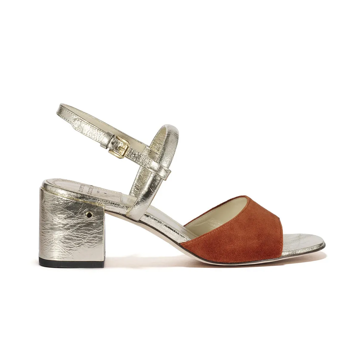 Ginger Two Tone Mid Heel Suede Sandals