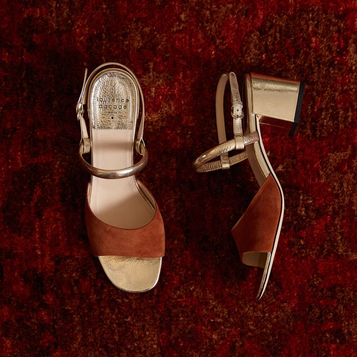 Ginger Two Tone Mid Heel Suede Sandals
