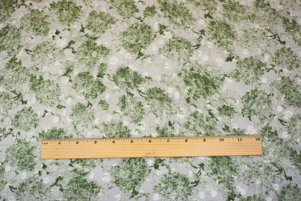 Green-White-Silver Texture Print Poly Metallic Stripe Yoryu Chiffon Fabric