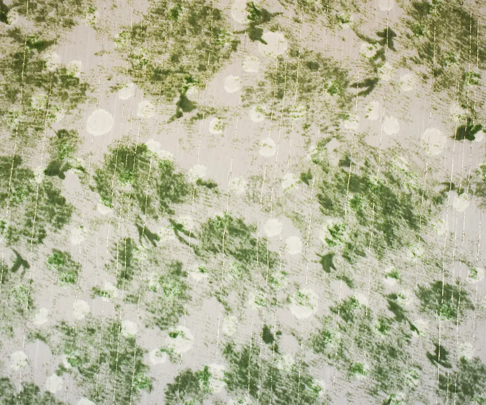 Green-White-Silver Texture Print Poly Metallic Stripe Yoryu Chiffon Fabric