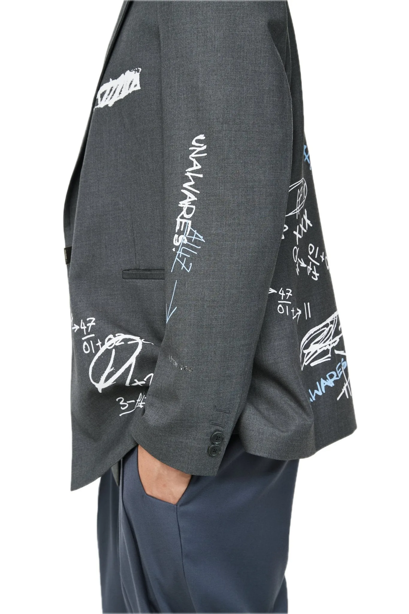 Grey Customized Graffiti Printed Double-Breasted Jacket