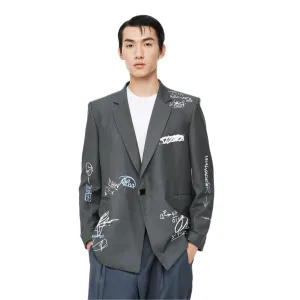 Grey Customized Graffiti Printed Double-Breasted Jacket