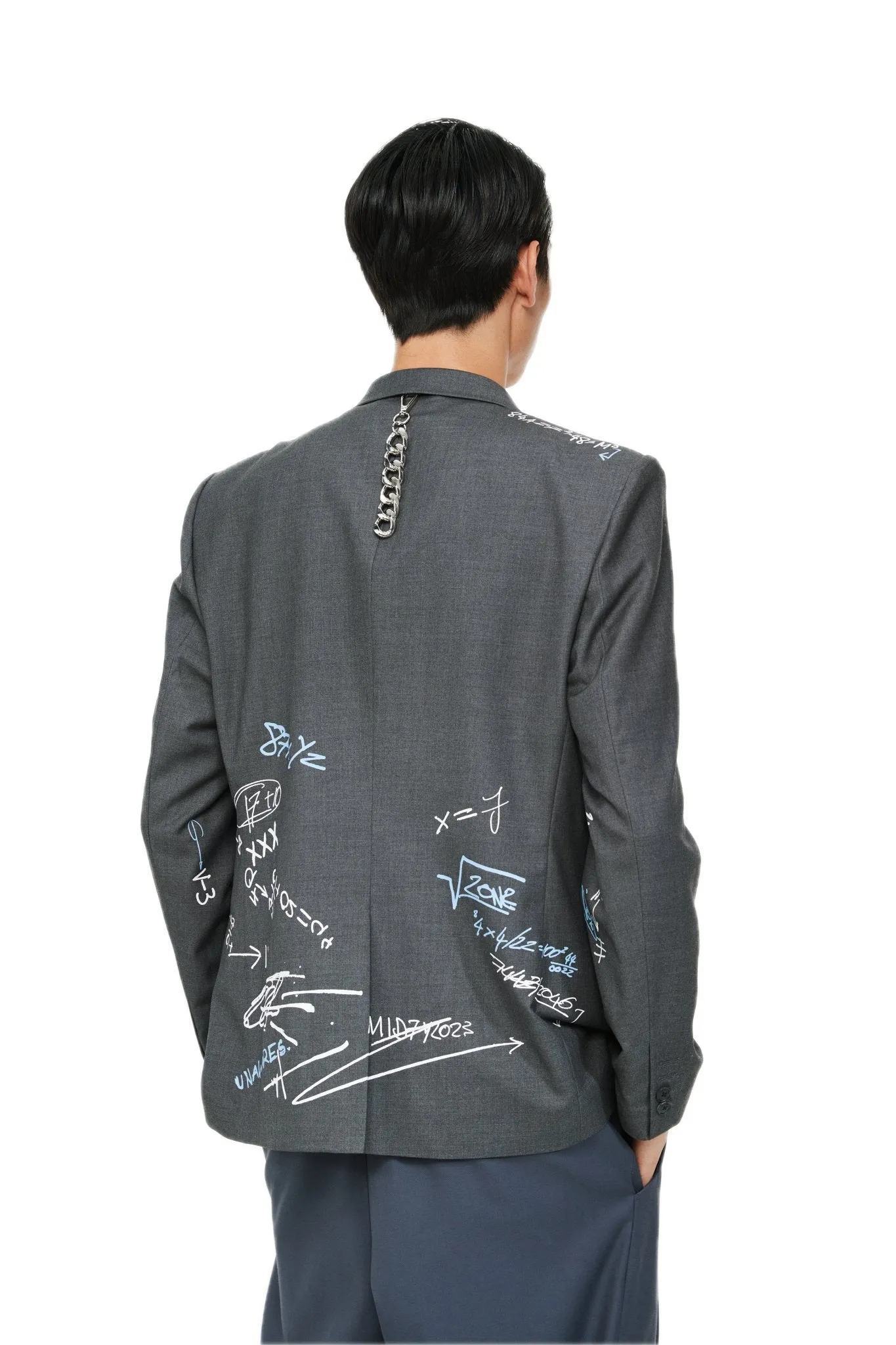 Grey Customized Graffiti Printed Double-Breasted Jacket