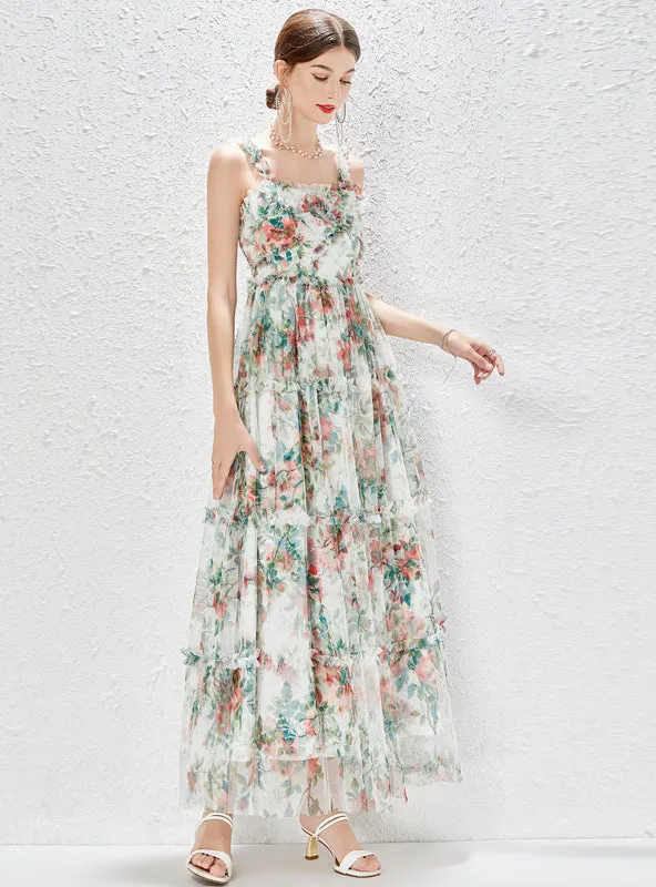 Heavy-duty Sling Floral Gauze Big Swing Dress