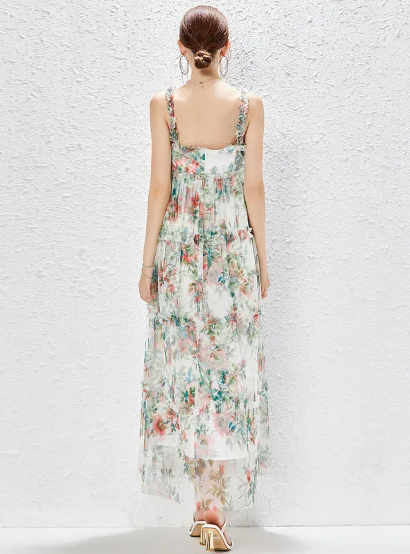 Heavy-duty Sling Floral Gauze Big Swing Dress