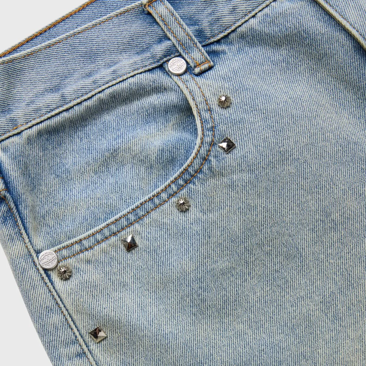 Homme   Femme "Studded" Denim Shorts - Blue Stone Wash
