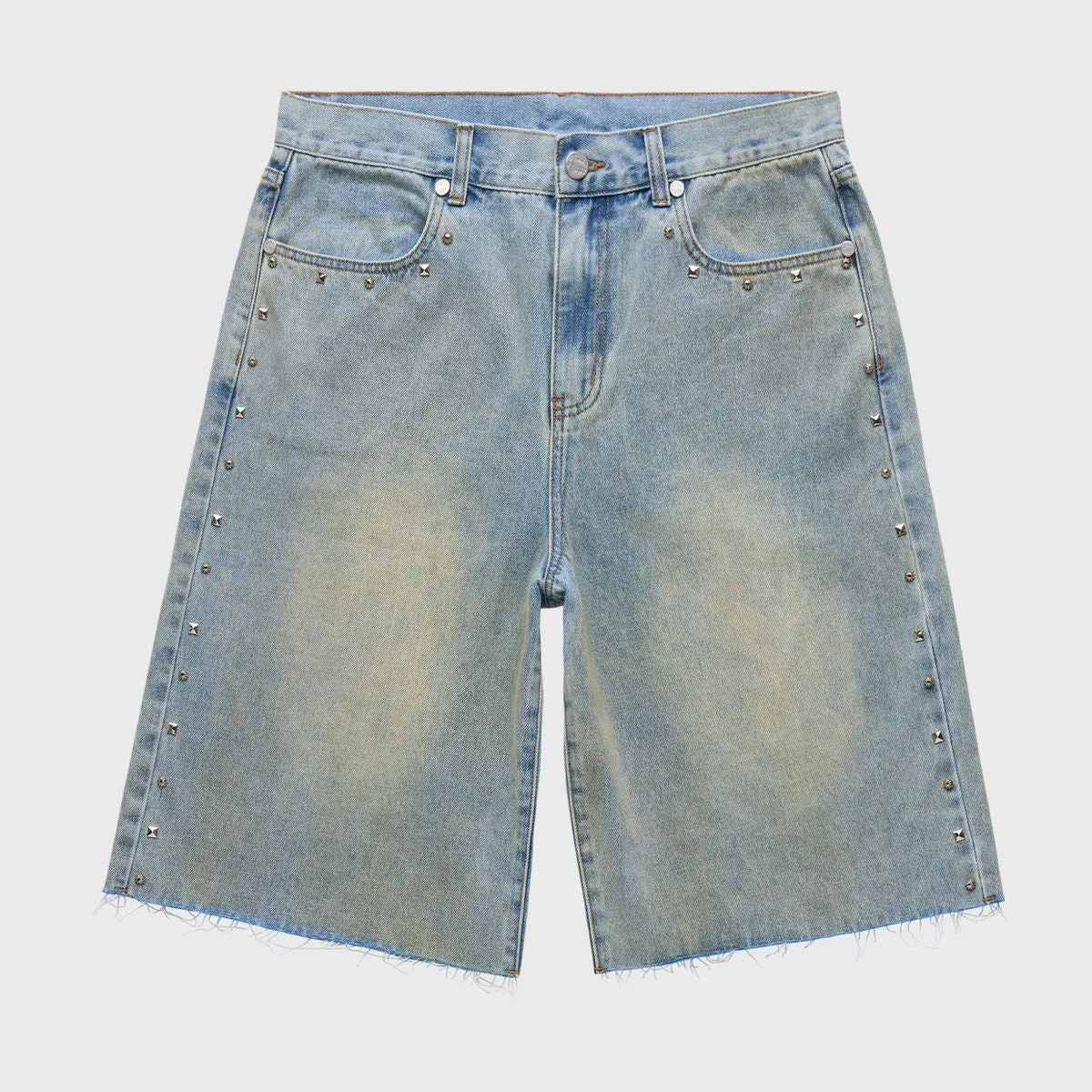Homme   Femme "Studded" Denim Shorts - Blue Stone Wash