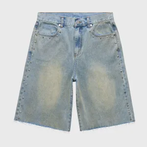 Homme   Femme "Studded" Denim Shorts - Blue Stone Wash