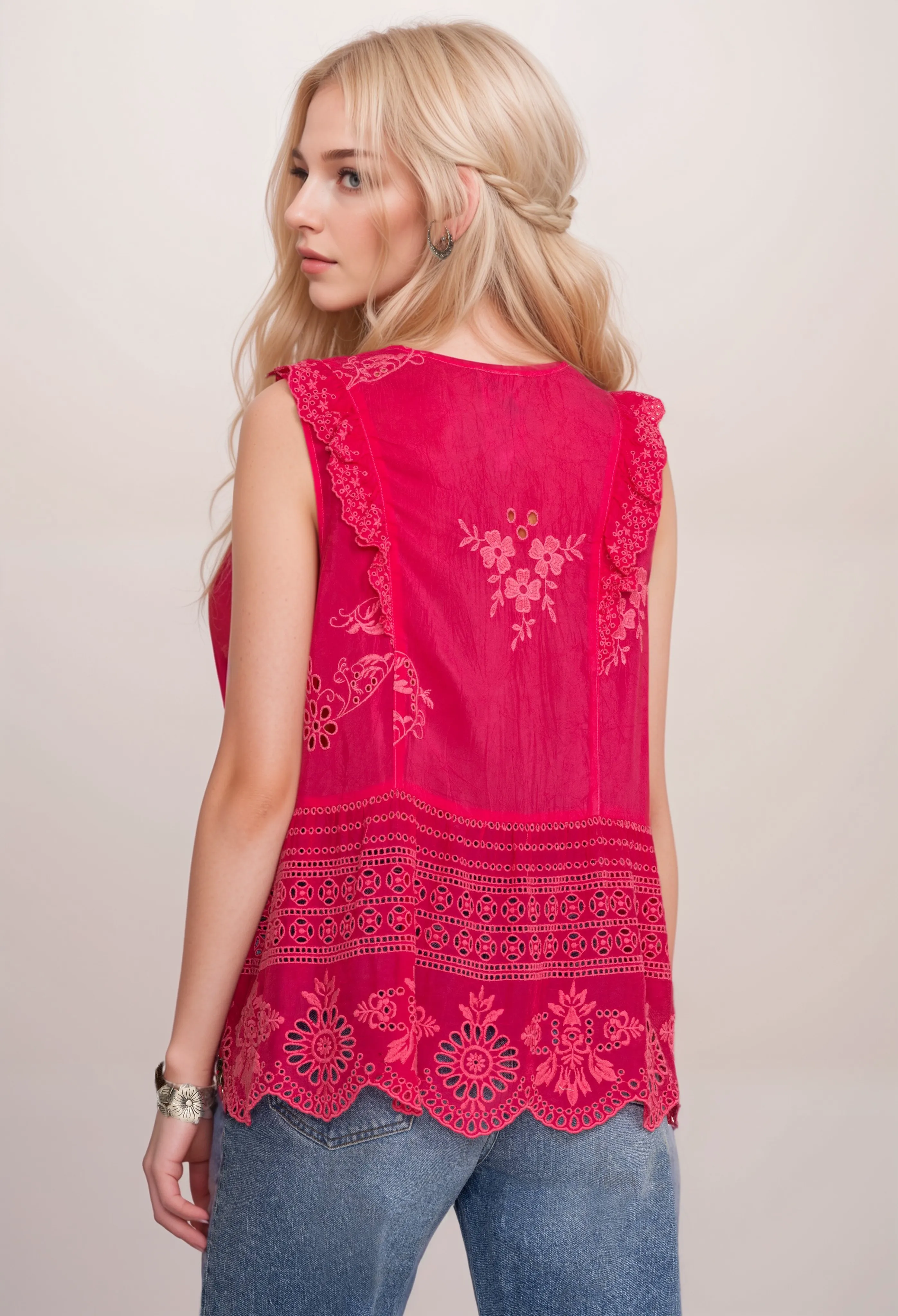 Johnny Was Rodeo Anitta V-Neck Blouse Boho Chic C12424 *