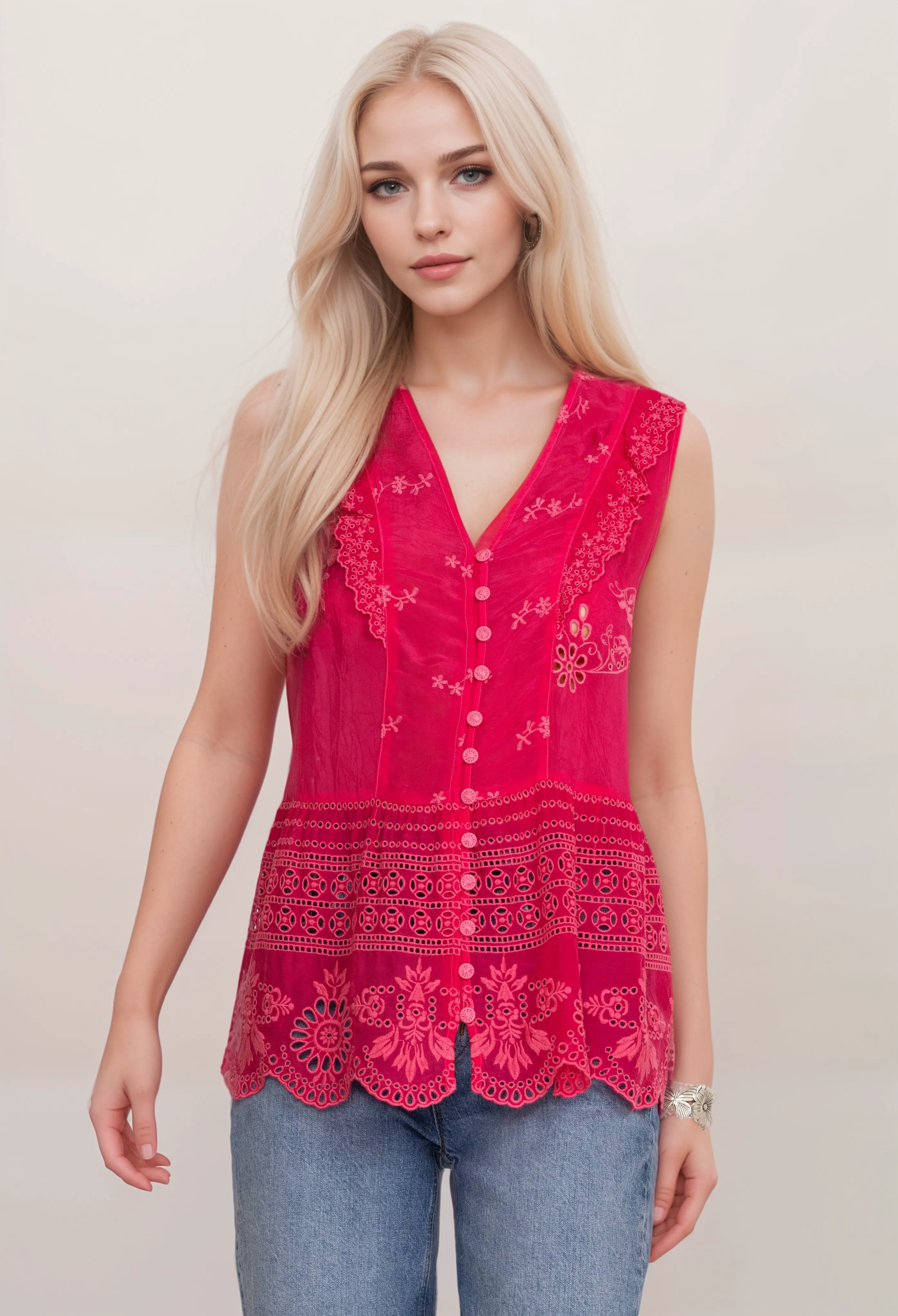 Johnny Was Rodeo Anitta V-Neck Blouse Boho Chic C12424 *