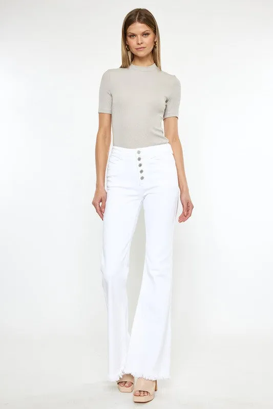 Kancan High Rise White Flare Jeans