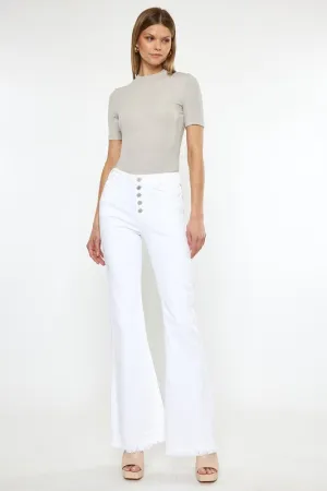Kancan High Rise White Flare Jeans