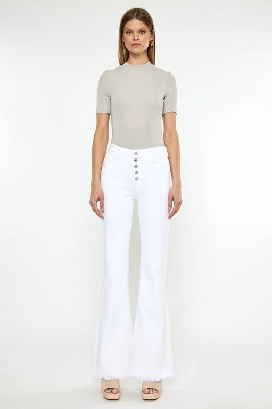 Kancan High Rise White Flare Jeans