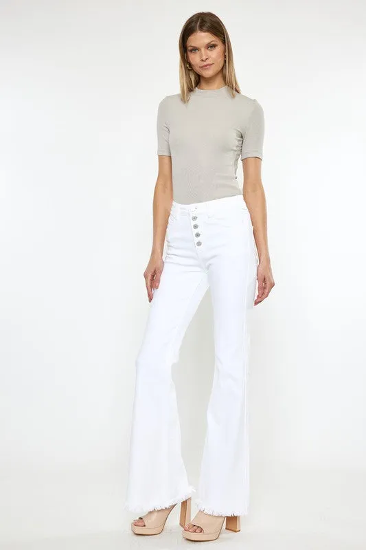 Kancan High Rise White Flare Jeans