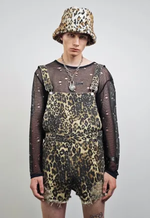 Leopard dungaree shorts animal print ripped playsuit brown