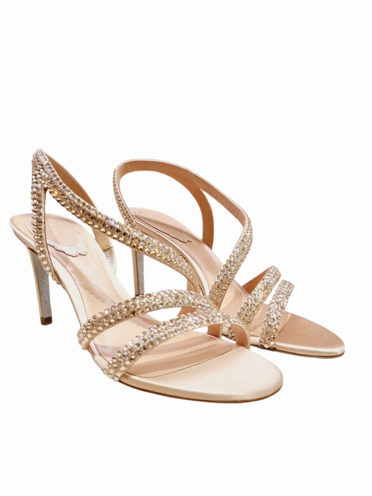 Lisa Nude Satin Crystal Sandals