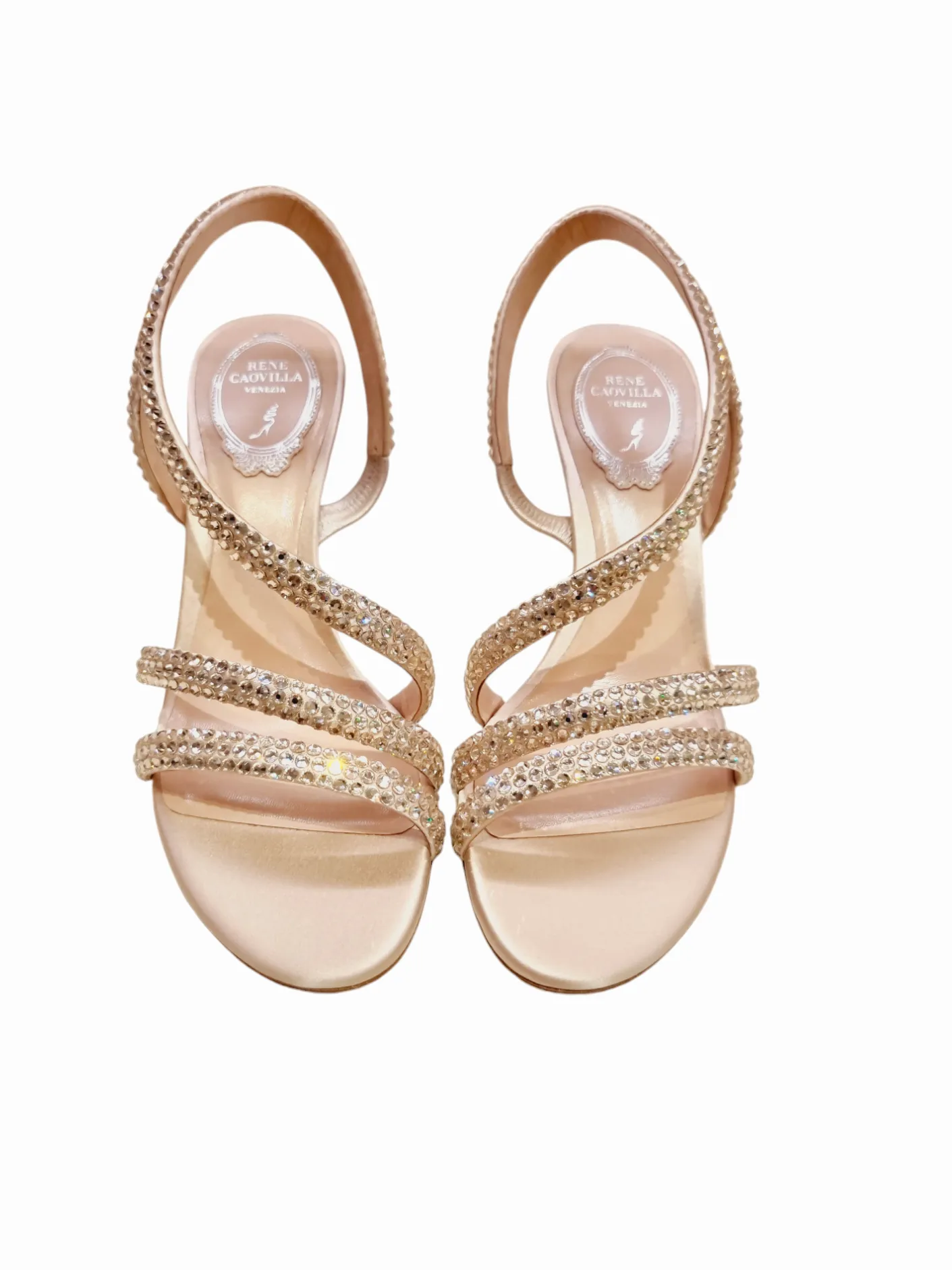 Lisa Nude Satin Crystal Sandals