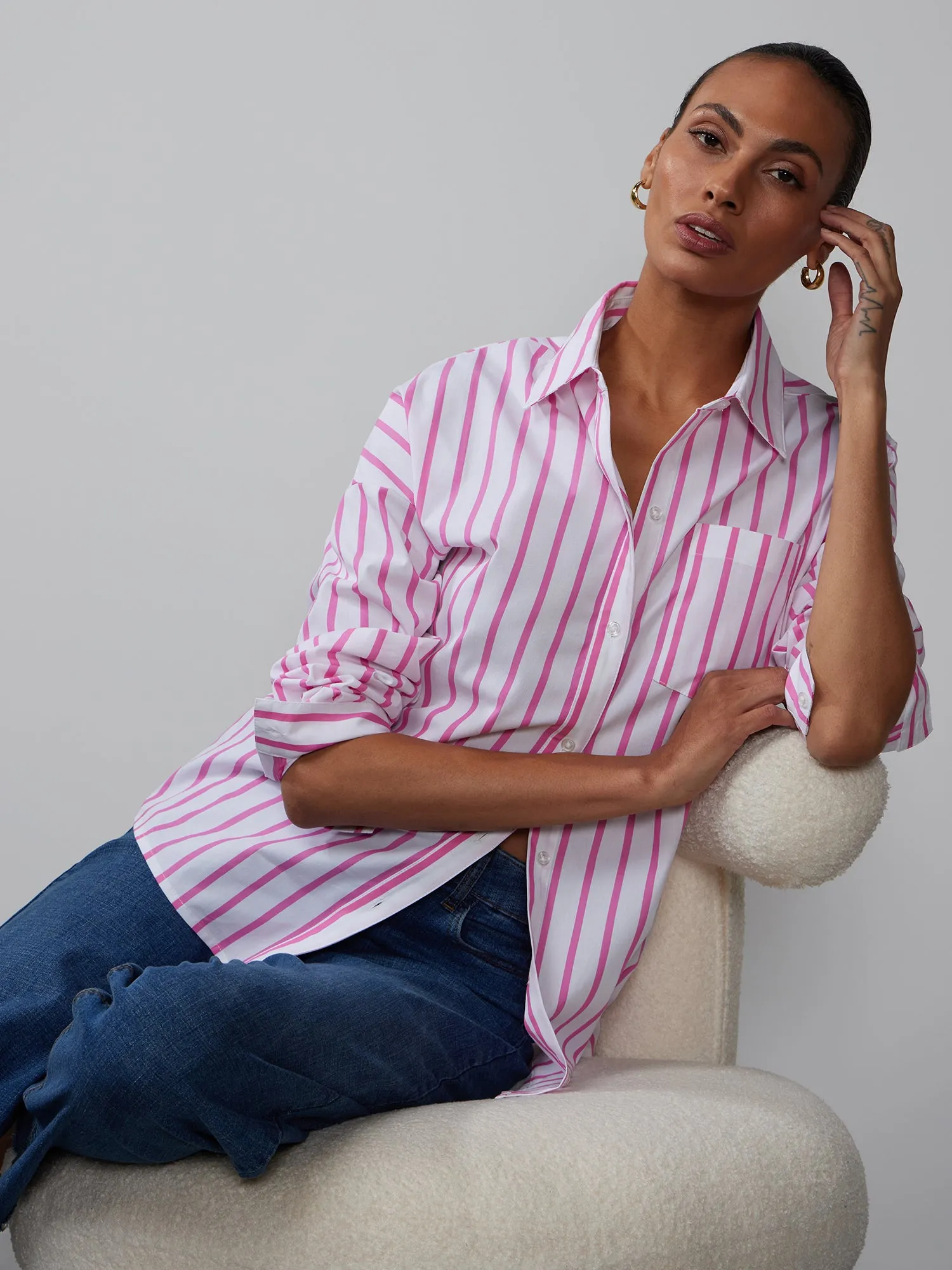Long Sleeve Striped Boyfriend Shirt