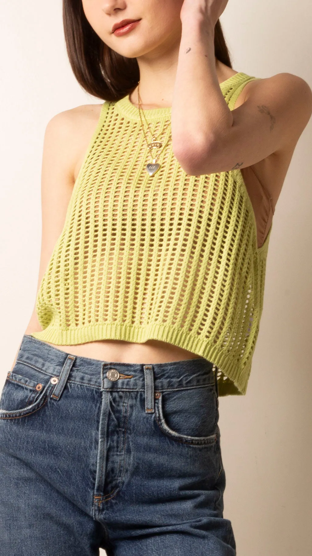 Lucia Crochet Tank - Lime