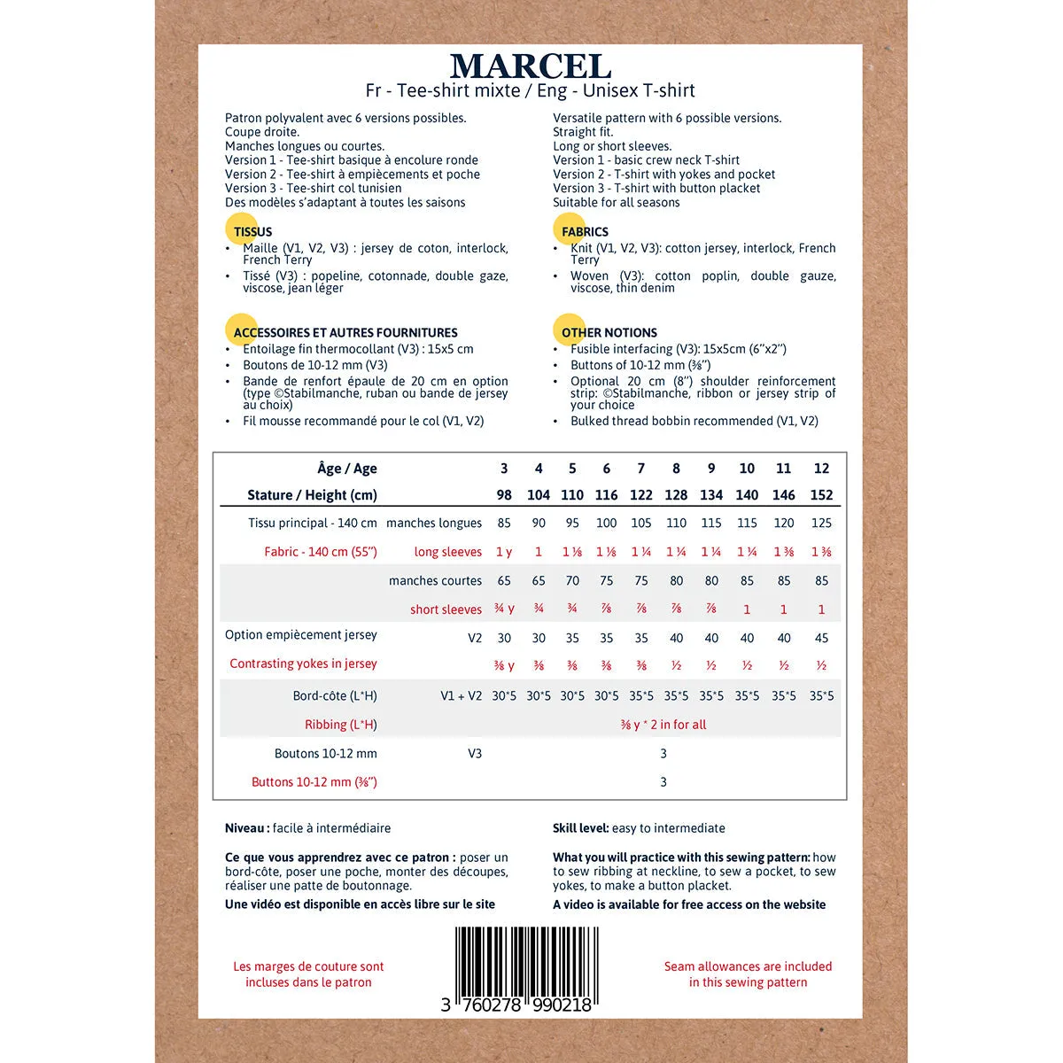 MARCEL Tee-shirts - Unisex 3-12Y - PDF Sewing Pattern