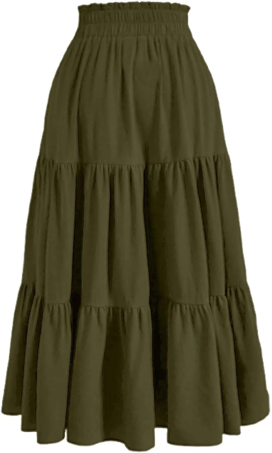 Maxi Skirt for Women Long Drawstring High Elastic Waist Ruffles A-Line Loose Solid Color Casual Midi Skirts Loungewear