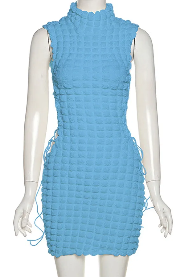 MB FASHION Textured Sleeveless Mini Dress with Lace-Up Sides 0792AT