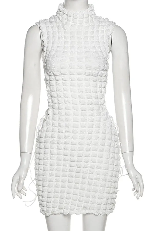 MB FASHION Textured Sleeveless Mini Dress with Lace-Up Sides 0792AT