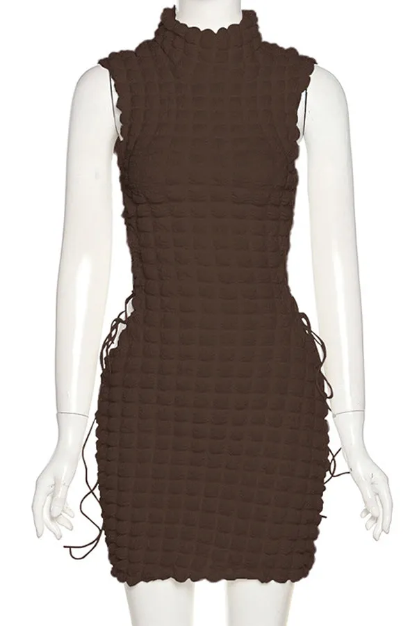 MB FASHION Textured Sleeveless Mini Dress with Lace-Up Sides 0792AT