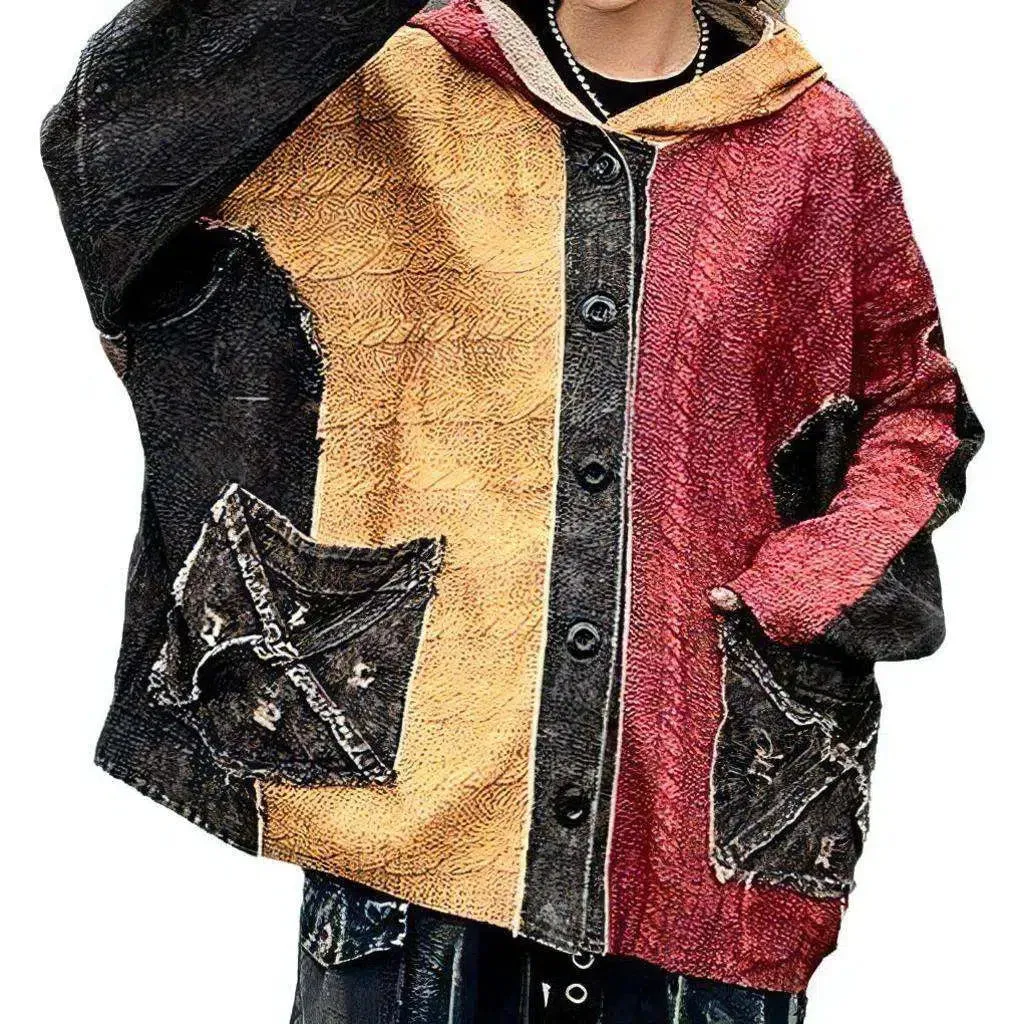 Mixed-fabrics women's denim jacket