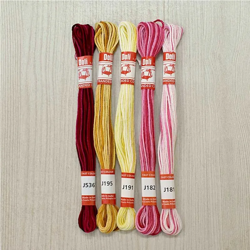 Multicolour  5 Shades Hand Embroidery Stranded Cotton Threads-1 Box