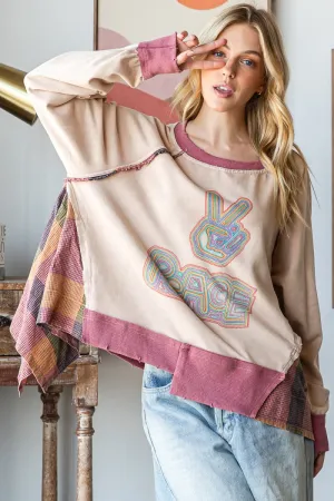 Peace Sweatshirt with Flannel Trim