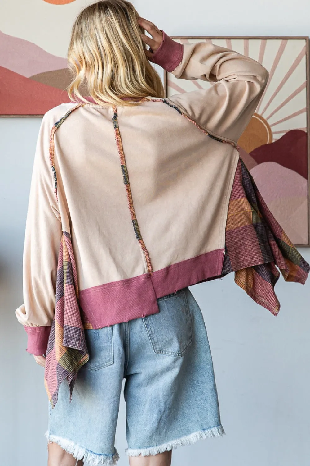 Peace Sweatshirt with Flannel Trim