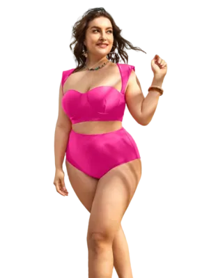 Plus Cut-out Underwire Bikini Swimsuit With Beach Skirt Pink